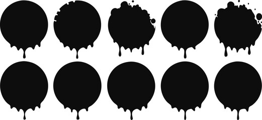 Poster - Ten circle shapes with dripping paint effect on a background graphic design elements