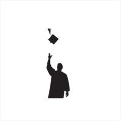 Poster - Graduation student icon. Person tossing graduation cap, ideal for education and success-themed visuals.