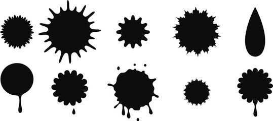 Poster - Collection of ink blot shapes splatters on background including droplet floral forms