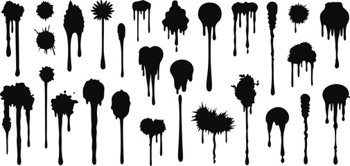 Poster - Ink drips splatters collection on background Handdrawn shapes for design elements