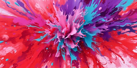 Poster - Abstract explosion of vibrant colors including red pink purple and blue creating a dynamic effect
