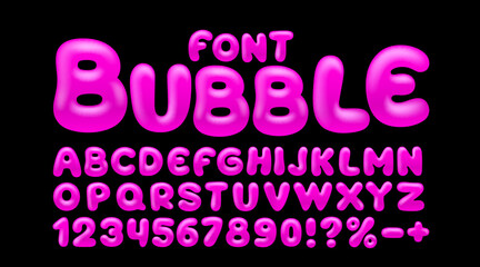 Wall Mural - bubble gum font, brush candy. english alphabet and numbers sign. vector illustration