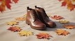 © Arone_Hard47 - Brown Leather Boots with Laces on Autumn Leaves in Soft Lighting