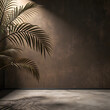 © RAMZAN - Grunge style tropical scene with palm trees and wooden floor near the beach