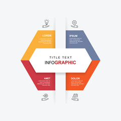 Poster - 4 step hexagon infographic template. Business information graphic with icons. 