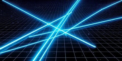Poster - Abstract grid with glowing blue lines crossing and intersecting in a futuristic design style