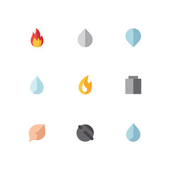 Poster - Elemental icons vector illustration representing fire, water, earth, and air in a clean design, perfect for infographics and educational materials.