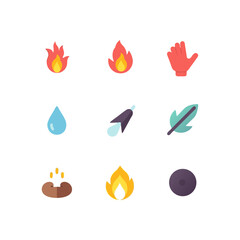 Poster - Elemental symbols collection featuring fire, earth, air, water, magic, and nature icons in a vector illustration