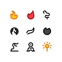 Poster - Symbolic representations of fire, smoke, and light in a modern graphic, illustrating contrasting elements and themes of energy and illumination with clean lines