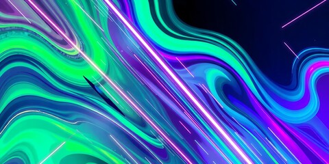 Poster - Abstract background featuring swirling gradients of blue green and pink with neon light streaks