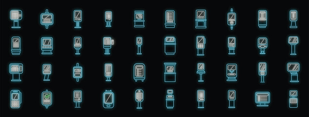 Poster - Set of neon blue payment terminal icons showcasing diverse designs and payment options for modern financial transactions