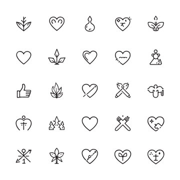 Valentine's Day icons set. Vector icon as ecg, doctor, pacemaker, heart outline pictogram..eps