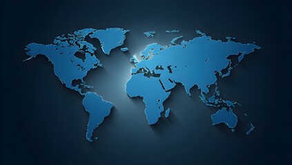 Poster - 3D world map on a dark background, with a blue color scheme. Vector illustration, simple design, 