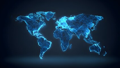 Poster - 3D world map on a dark background, with a blue color scheme. Vector illustration, simple design, 