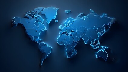 Poster - 3D world map on a dark background, with a blue color scheme. Vector illustration, simple design, 