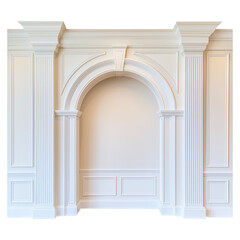 Aufkleber - Elegant Architectural Wall with Arch and Classic Columns in White Finish, isolated on transparent background.
