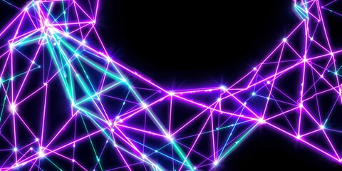 Poster - Abstract network of glowing lines and dots in purple and teal against a black background