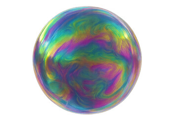 Poster - Vibrant soap bubble glistening, iridescent surface swirling with rainbow hues, transparent backdrop highlighting delicate spherical form