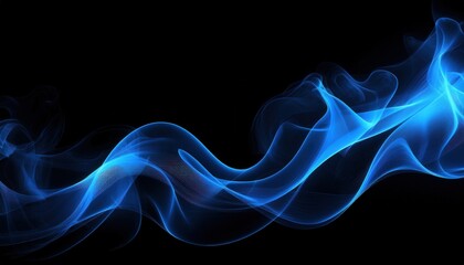 Wall Mural - flowing blue light wave on black background with ethereal energy motion, ideal for web design or tec
