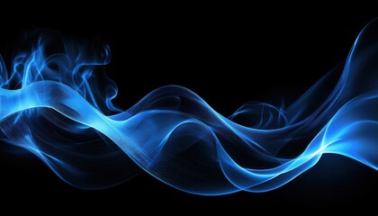 Wall Mural - flowing blue light wave on black background with ethereal energy motion, ideal for web design or tec