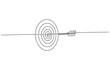 © SCB - Target with an arrow hitting the center, one continuous line illustration. Continuous line drawing of archery target with arrow, Archery sport exercise with target board concept. Vector Illustration.