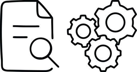 Poster - Document analysis and process optimization with gears and magnifying glass icons