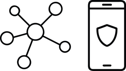 Fototapete - Abstract network connection icon alongside a smartphone with a security shield symbol