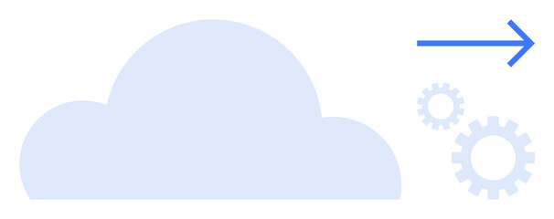 Wall Mural - cloud structure with gears and arrow implying data processing, synchronization, and cloud technology