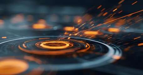 Fototapete - 
A close-up of the interface on an advanced computer screen, with futuristic lines and holographic elements floating in mid-air. The focus is drawn