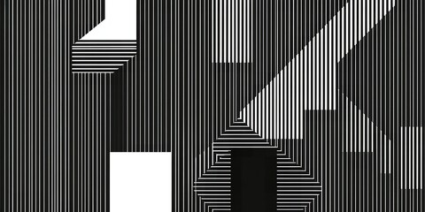 Poster - An abstract geometric pattern featuring black and white vertical lines and shapes design art