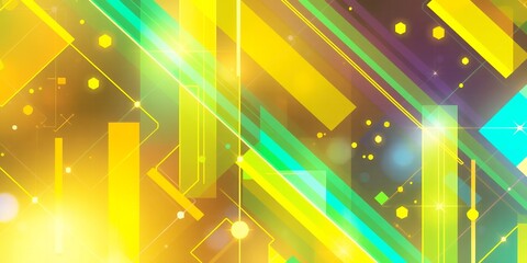 Poster - Abstract background with geometric shapes in yellow green and cyan color scheme design style