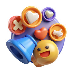 Aufkleber - 3d social media icons with megaphone and happy emoji isolated on transparent background