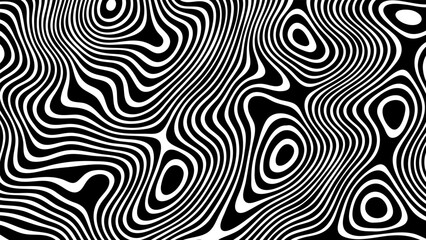 Poster - Black and white abstract wavy lines creates a modern psychedelic optical illusion background. Groovy striped pattern for design.