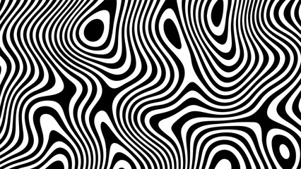Poster - Abstract black and white wavy line pattern. Psychedelic optical illusion background for textile, fabric, and wallpaper design.