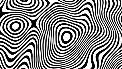 Poster - Black and white abstract flowing lines. Optical illusion striped surface. Groovy vector background pattern for modern design.