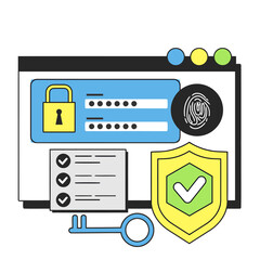 Poster - Security password protection login fingerprint access key shield checkmark safety online secure  100 vector art illustration and png 