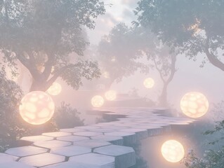 enchanted pathway with glowing spheres