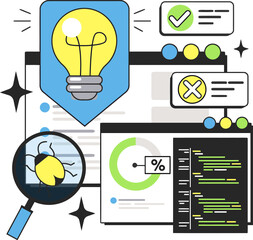 Software testing bug analysis idea code development check error process development solution concept vector art illustration and png 
