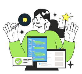 Software developer coding debugging programming engineer coding bug fix development process testing code vector art illustration and png 