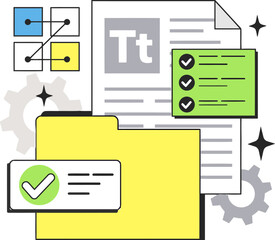 Poster - Document file folder checkmark data management process workflow organization productivity system vector art illustration and png 