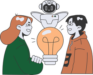 Poster - Illustration ai robot idea lightbulb people collaboration innovation technology future design concept vector art illustration and png 