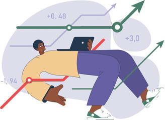 Poster - Man laptop finance stock market graph chart analysis investment business data growth success strategy trade vector art illustration and png 