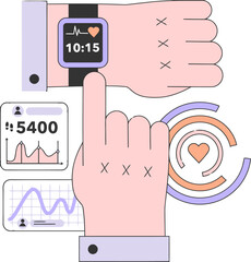 Poster - Smartwatch fitness tracker health heart rate monitor activity steps data wellness technology wrist device trend vector art illustration and png 
