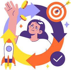 Poster - Business growth strategy success target startup money cycle process investment achievement progress goal vector art illustration and png 