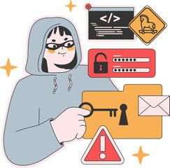 Aufkleber - Cybersecurity hacker data breach threat security password attack phishing malware privacy protection key vector art illustration and png 