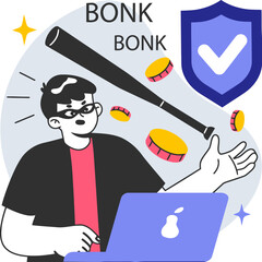 Poster - Cybersecurity threat hacker attack online security protection data breach internet safety bonk crypto theft vector art illustration and png 