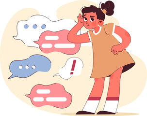 Poster - Cartoon girl listening hearing message communication bubble chat gossip conversation information vector design art vector art illustration and png 