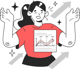 Aufkleber - Woman success growth chart business graph arrow marketing analysis financial report presentation strategy plan 100 vector art illustration and png 