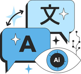 Aufkleber - Ai translation language learning artificial intelligence communication technology global network vector art illustration and png 
