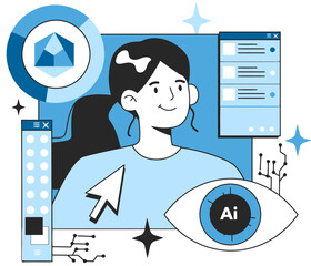 Aufkleber - Ai technology artificial intelligence machine learning deep learning data science automation future tech woman vector art illustration and png 